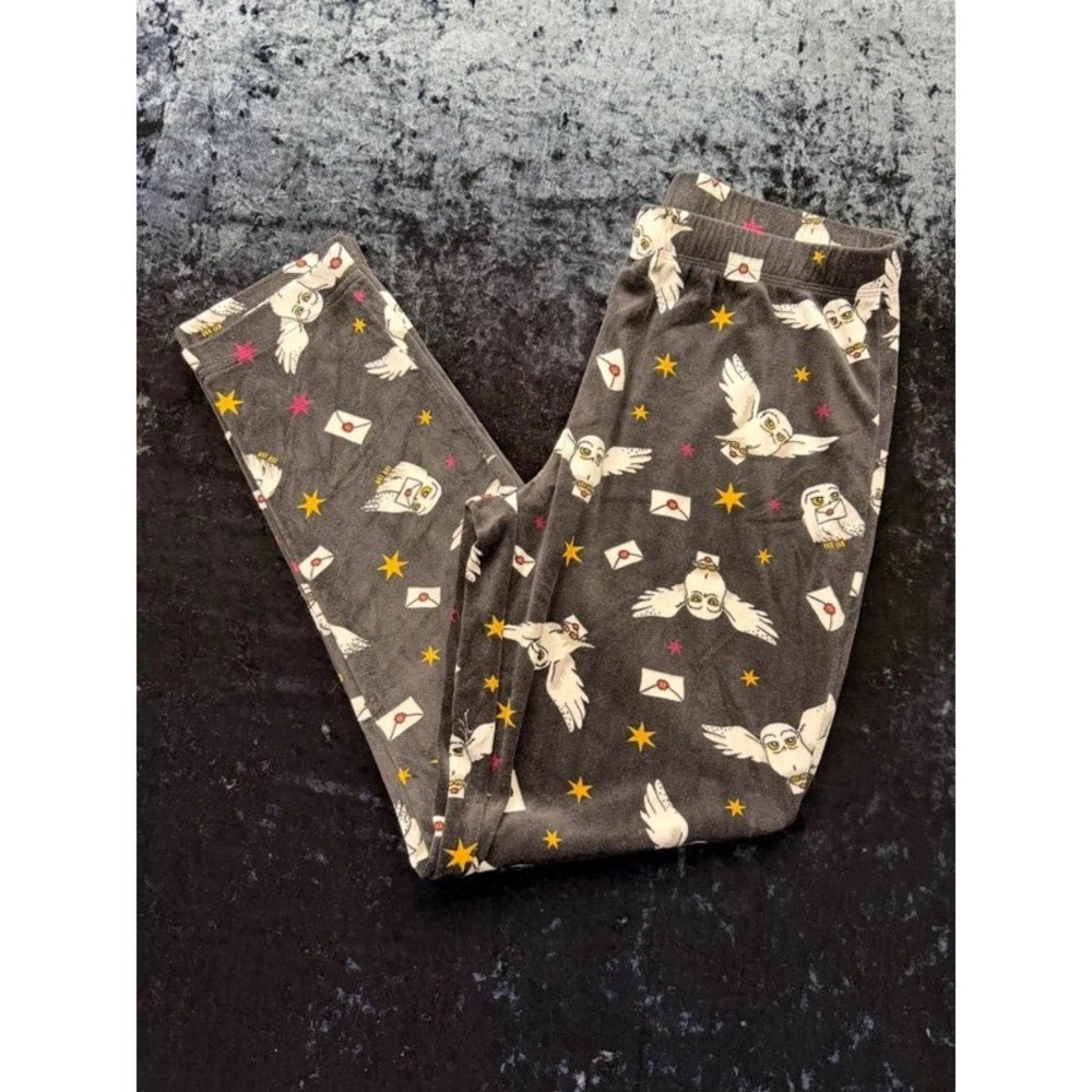 Harry Potter Hedwig Owl Pajama Pants Womens L 12-14 Gray Fleece Sleepwear
